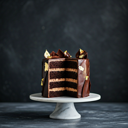 Belgian chocolate cake with gold leaf detail